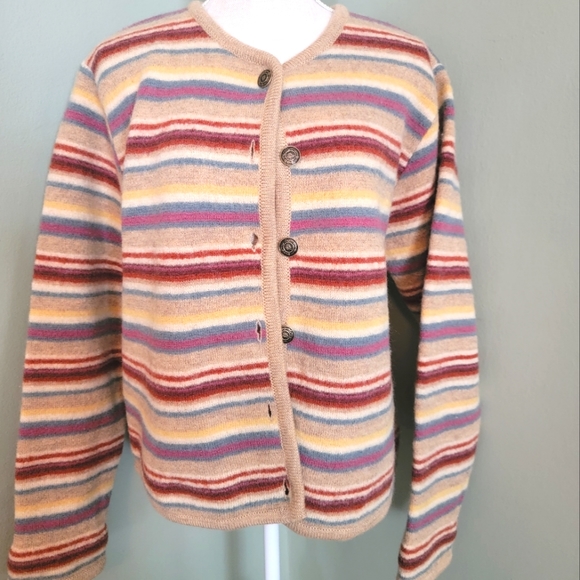 Bridgewater Sweaters - Vintage Bridgewater Classic 100% Wool Cardigan Sweater Striped Large Women's a2
